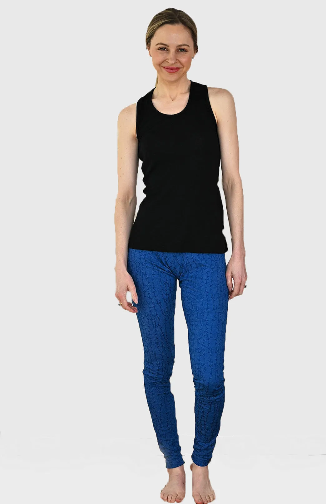 Leggings - Azure Blue Vine Pattern (Merino Blend) XS and M
