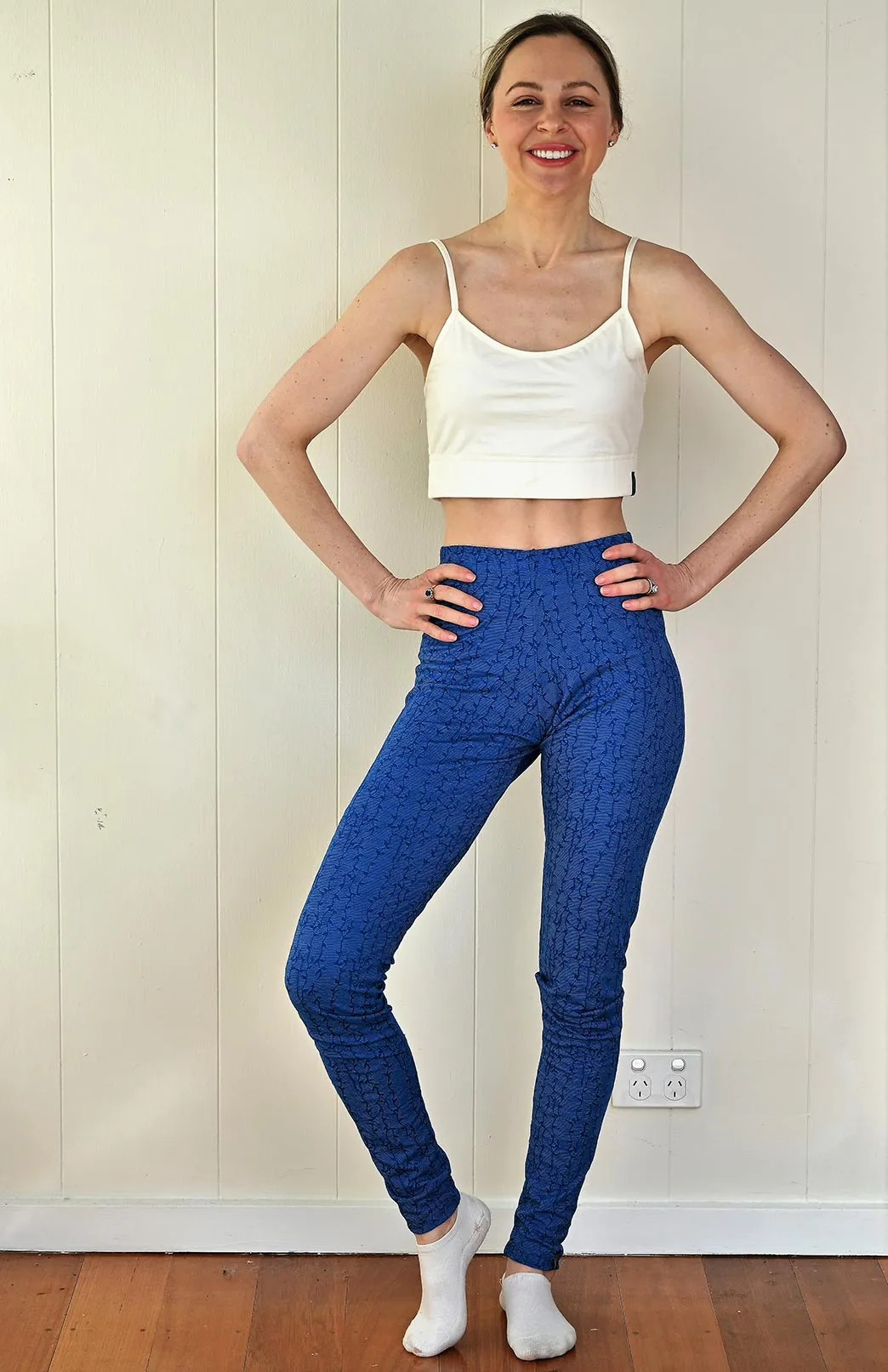 Leggings - Azure Blue Vine Pattern (Merino Blend) XS and M