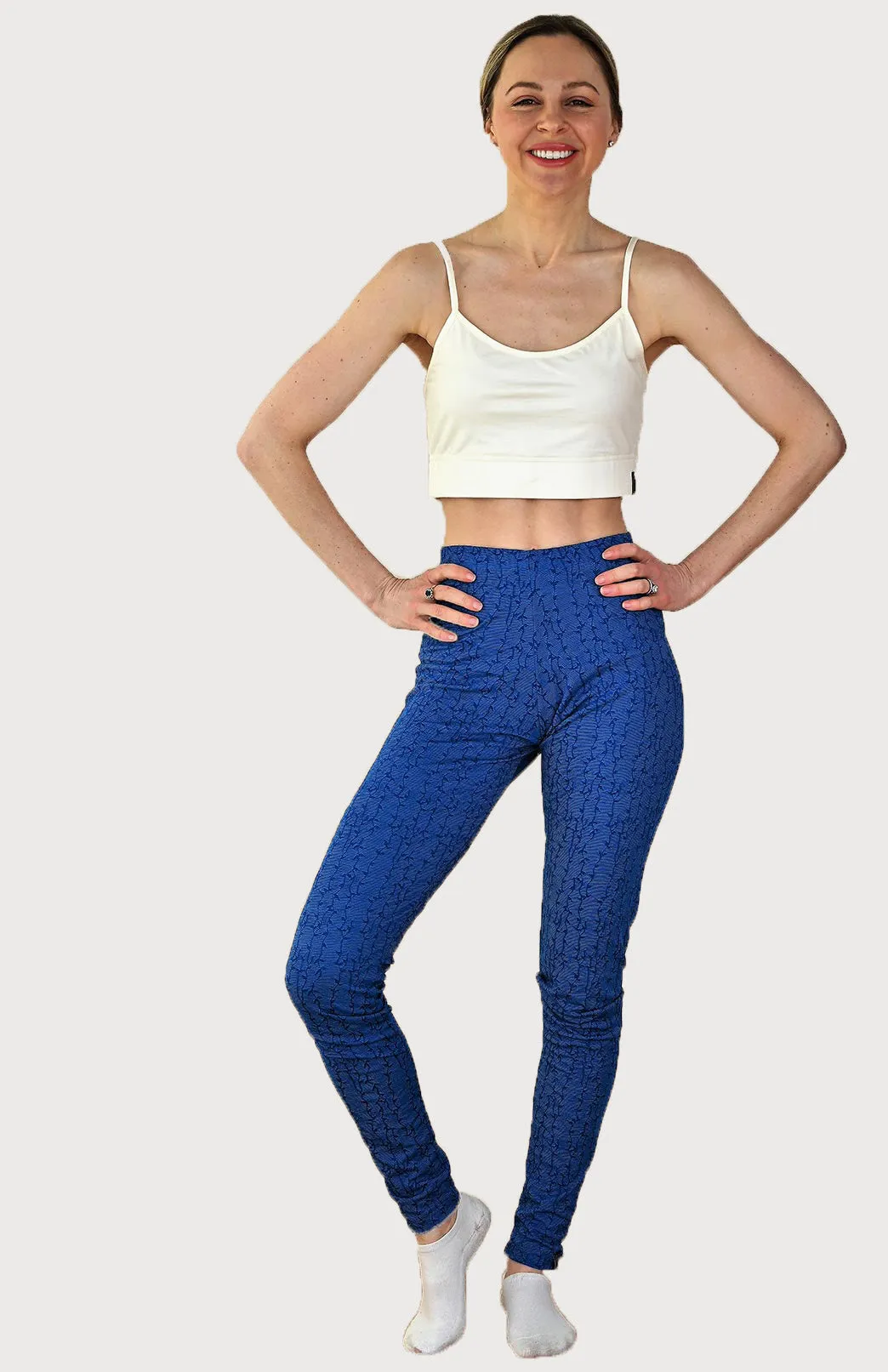 Leggings - Azure Blue Vine Pattern (Merino Blend) XS and M