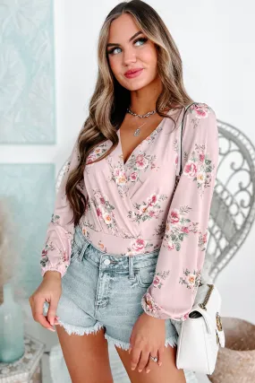 Making It Last Floral Long Sleeve Surplice Bodysuit (Light Mauve)