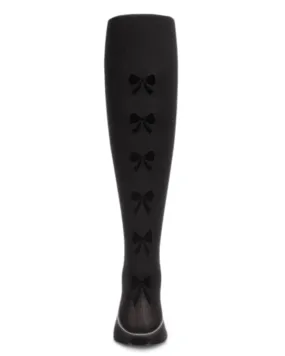 Memoi Flocked Backseam Bow Opaque Tights Black