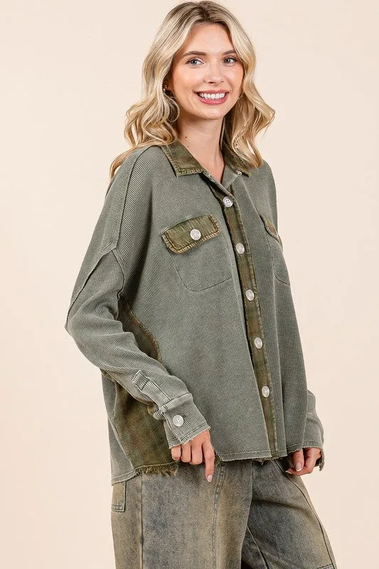 Mittoshop Mineral Washed Plaid Button Down Shacket