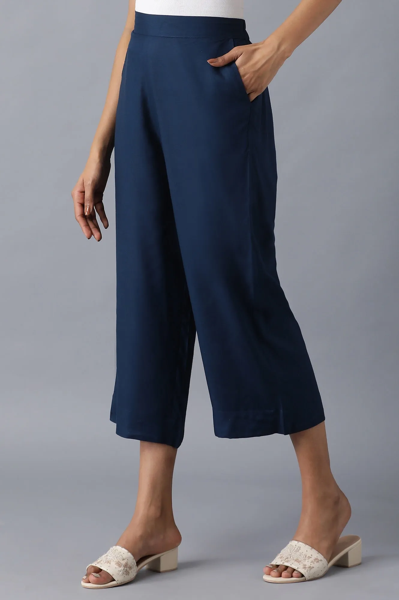 Moonlight Blue Solid Culottes