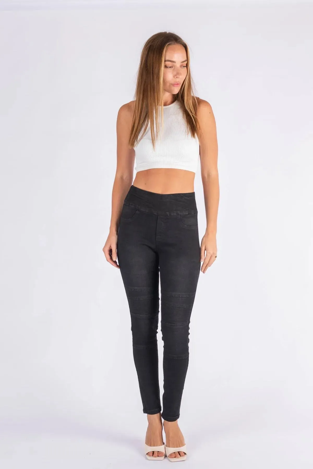 Moto Panel Jeans by Wakee - Black Wash