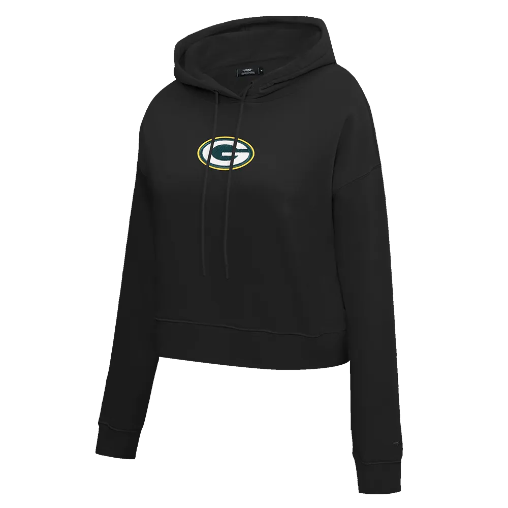 NFL GREEN BAY PACKERS CLASSIC WOMEN'S FLC CROPPED PO HOODIE (BLACK)