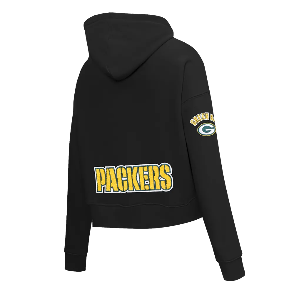 NFL GREEN BAY PACKERS CLASSIC WOMEN'S FLC CROPPED PO HOODIE (BLACK)