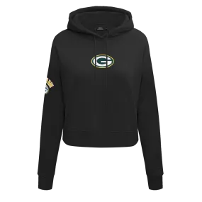 NFL GREEN BAY PACKERS CLASSIC WOMEN'S FLC CROPPED PO HOODIE (BLACK)