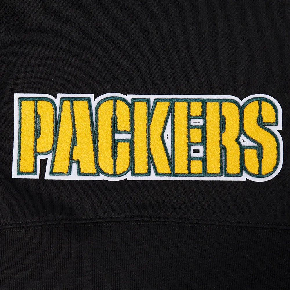 NFL GREEN BAY PACKERS CLASSIC WOMEN'S FLC CROPPED PO HOODIE (BLACK)