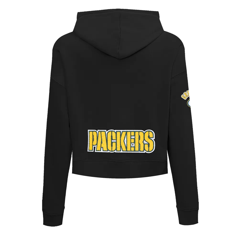 NFL GREEN BAY PACKERS CLASSIC WOMEN'S FLC CROPPED PO HOODIE (BLACK)