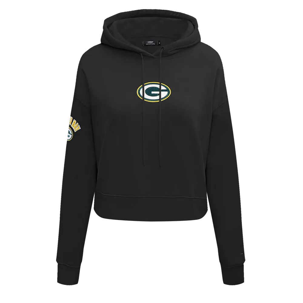 NFL GREEN BAY PACKERS CLASSIC WOMEN'S FLC CROPPED PO HOODIE (BLACK)