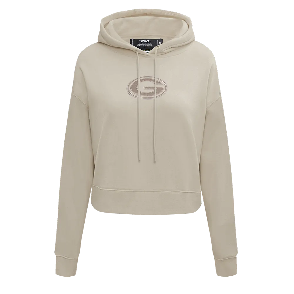 NFL GREEN BAY PACKERS NEUTRAL WOMEN'S CROPPED PO HOODIE (TAUPE)
