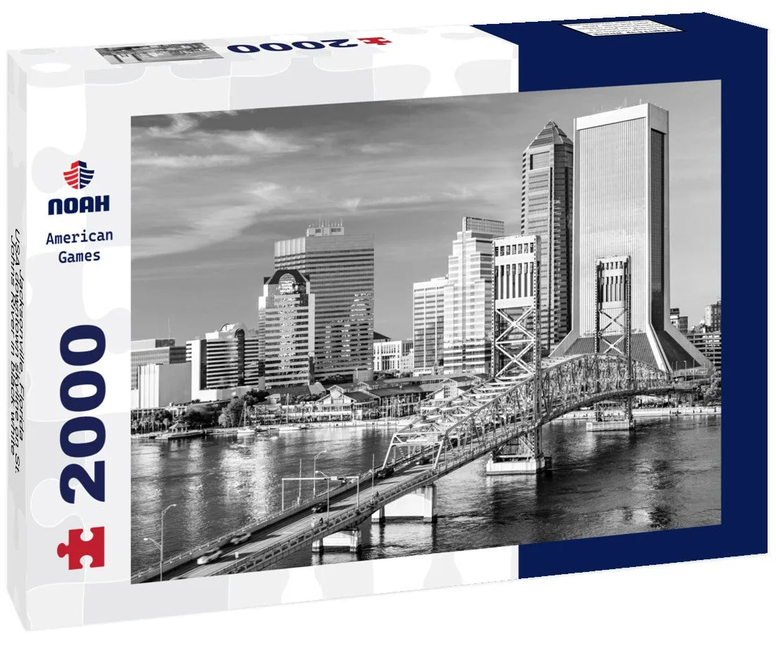 Noah Jigsaw Puzzle Jacksonville, Florida, USA downtown skyline on St. Johns River in black white 2000 pieces