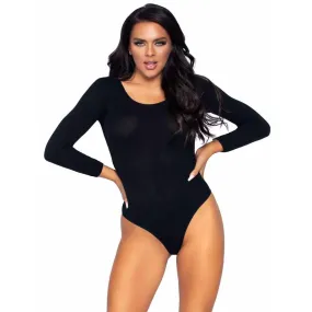 Opaque Long Sleeves Bodysuit 140D- One Size- Black