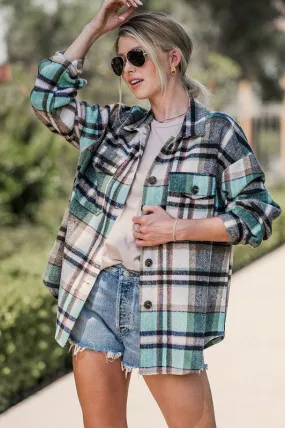 OVERSIZED FLANNEL MINT PLAID SHACKET