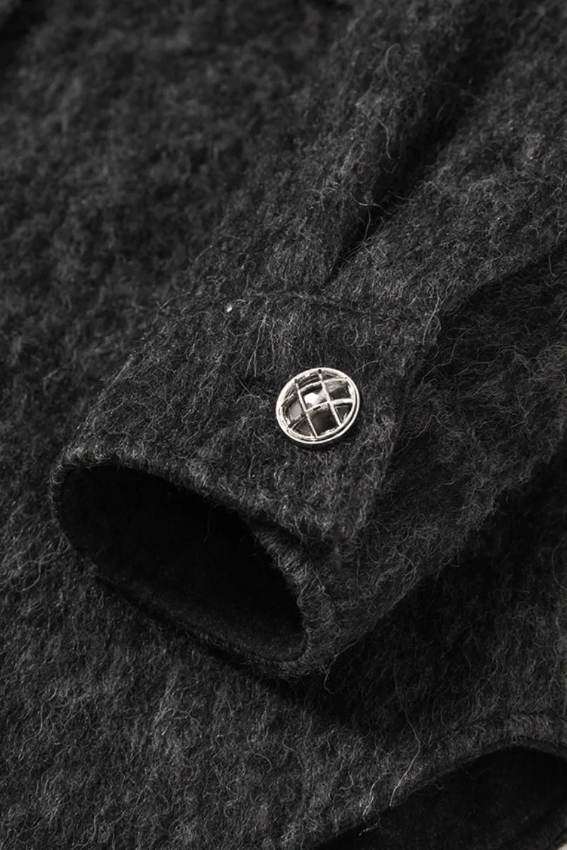 Oversized Wool Blend Textured Utility Shacket in Grey
