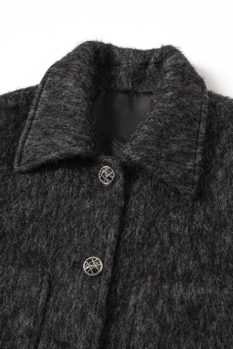 Oversized Wool Blend Textured Utility Shacket in Grey
