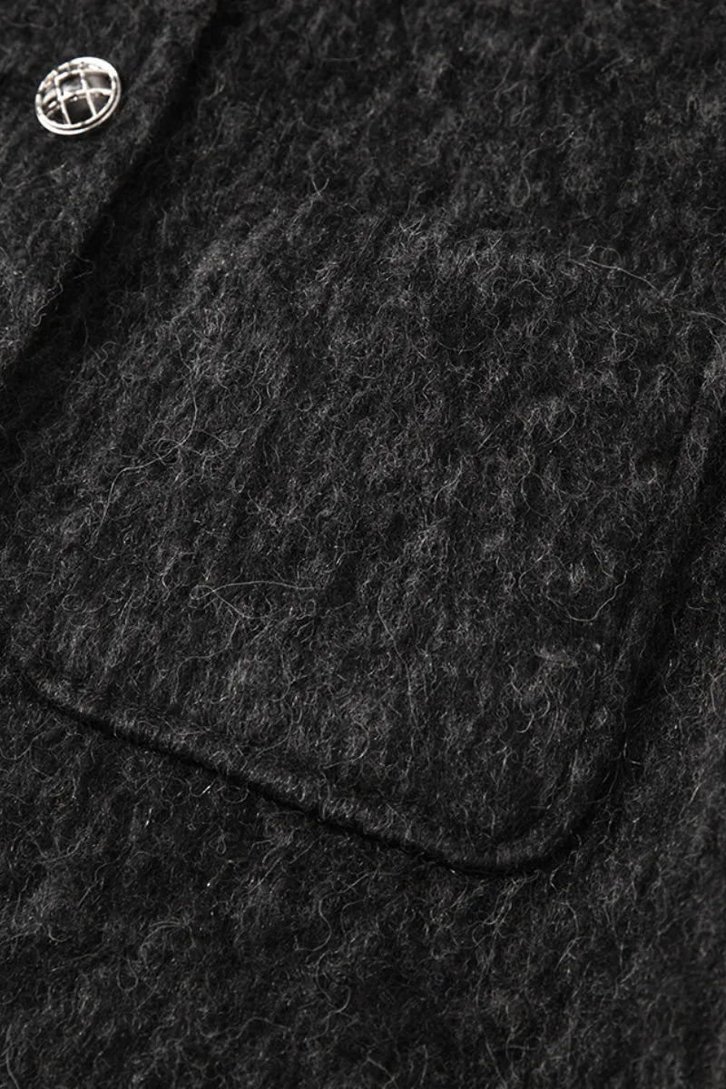 Oversized Wool Blend Textured Utility Shacket in Grey