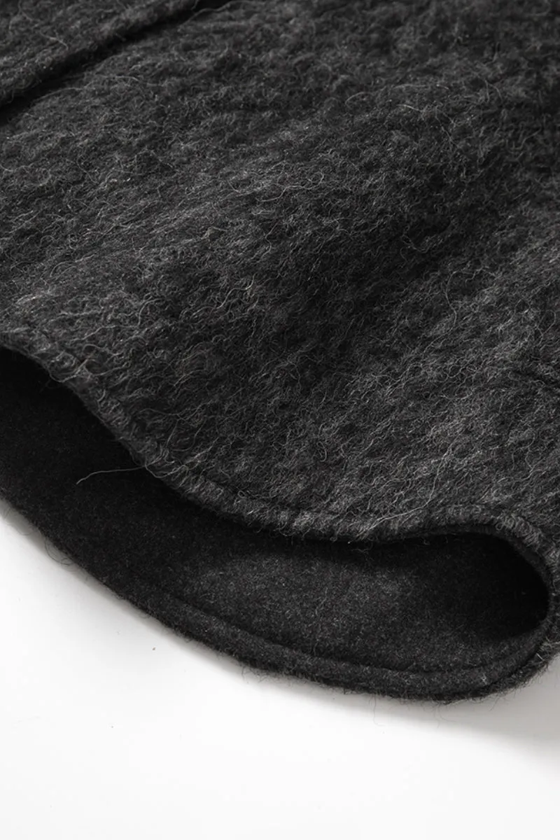 Oversized Wool Blend Textured Utility Shacket in Grey