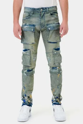 PACKM MULTI CARGO SLIM STRAIGHT DENIM