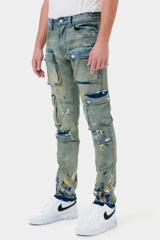 PACKM MULTI CARGO SLIM STRAIGHT DENIM