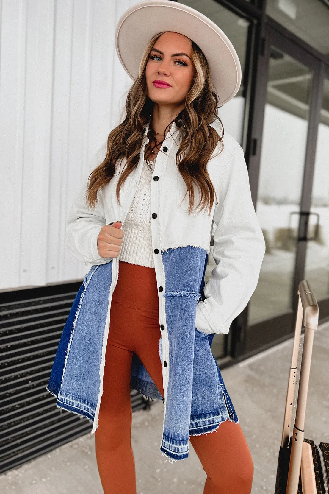 Patch Me If You Can Oversized Patchwork Denim Shacket (Denim)