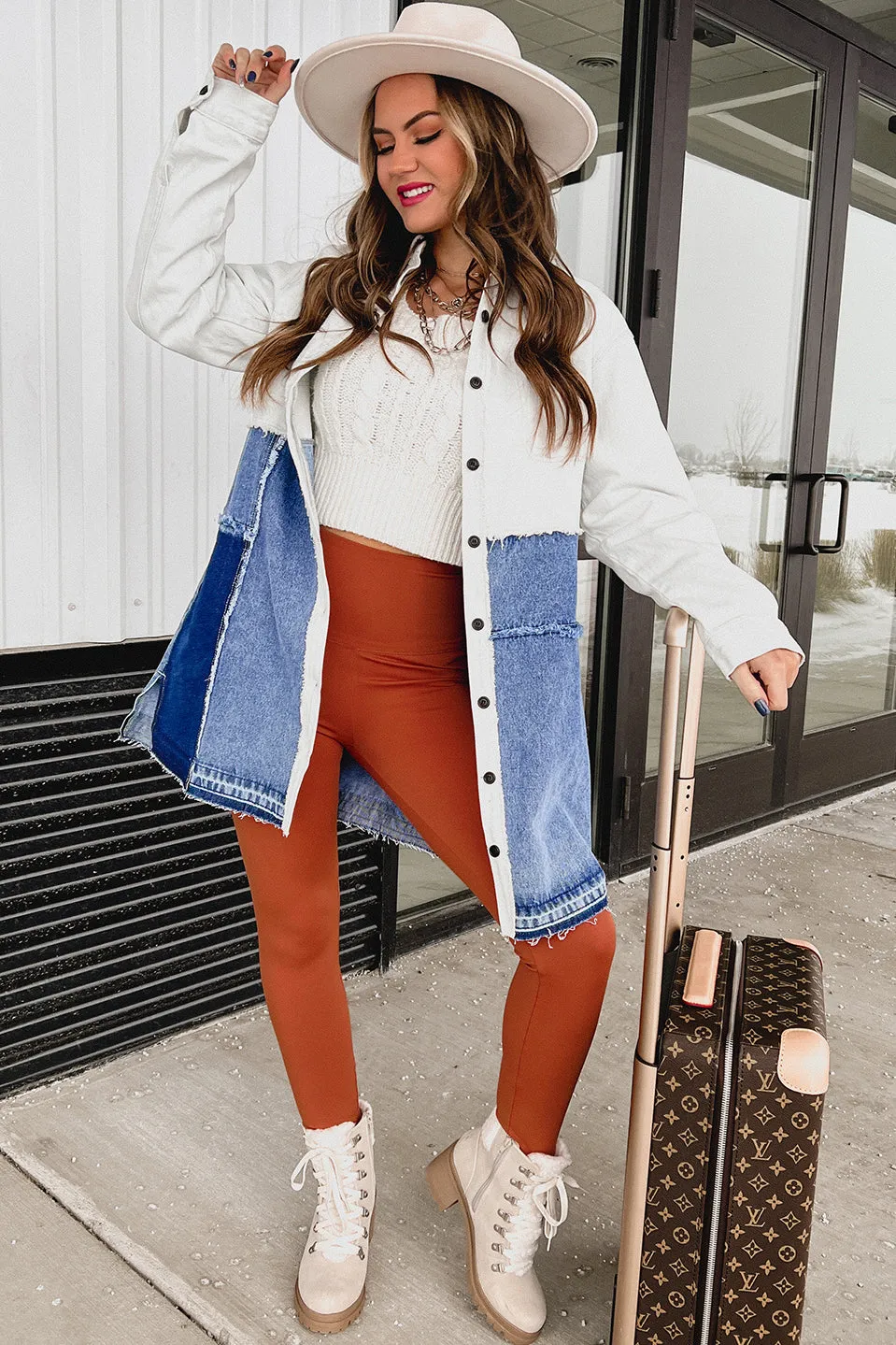 Patch Me If You Can Oversized Patchwork Denim Shacket (Denim)