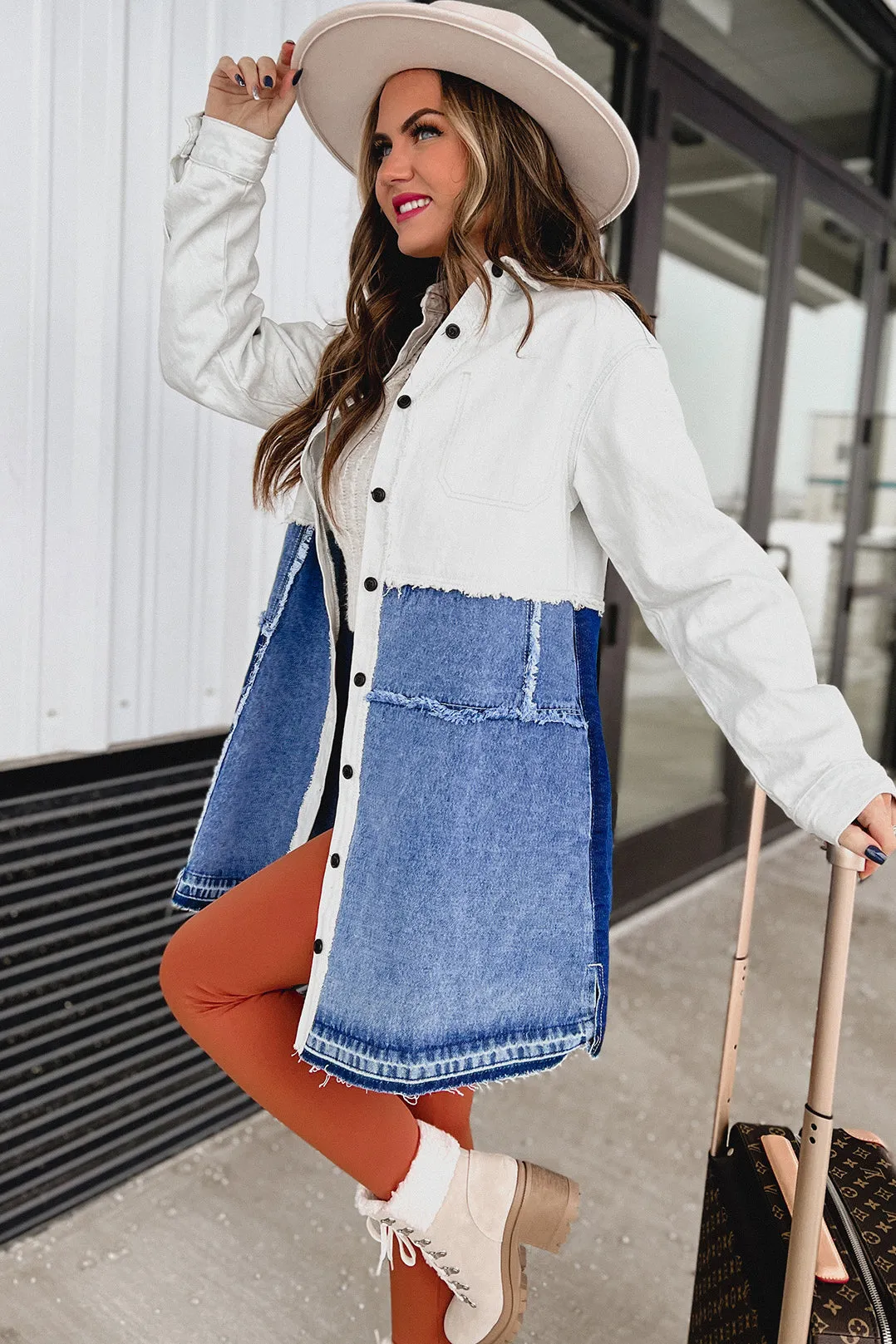 Patch Me If You Can Oversized Patchwork Denim Shacket (Denim)