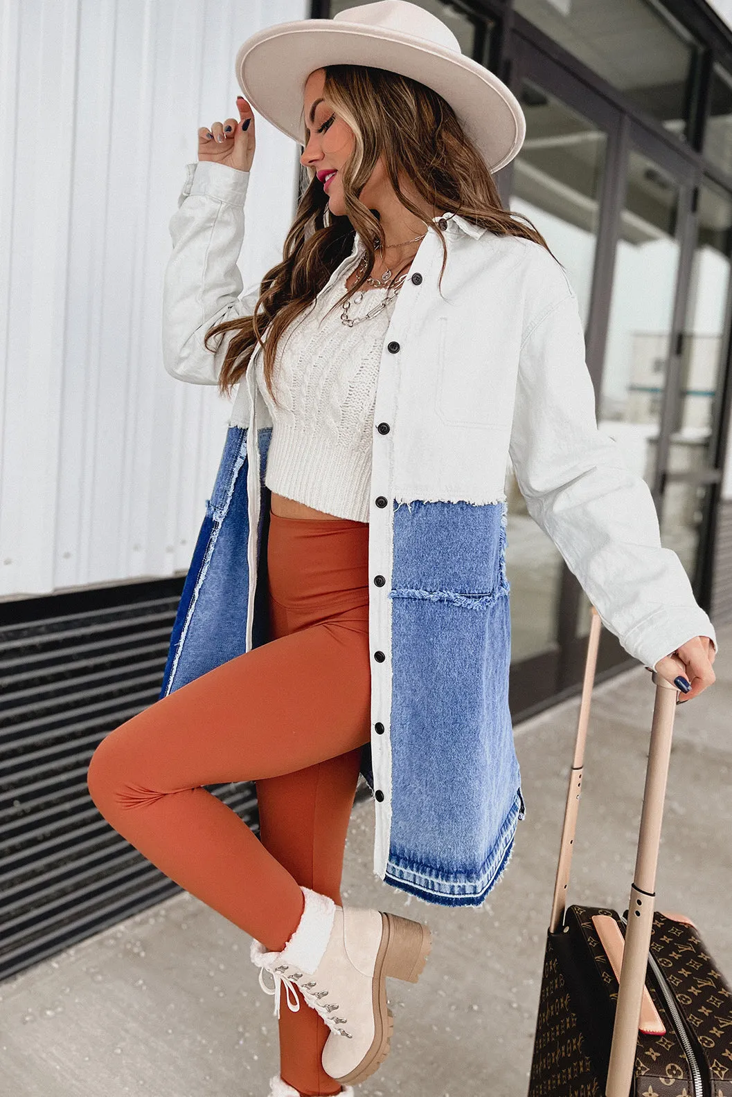 Patch Me If You Can Oversized Patchwork Denim Shacket (Denim)