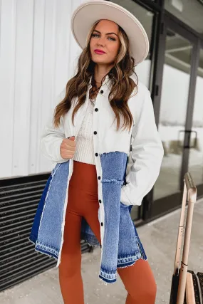 Patch Me If You Can Oversized Patchwork Denim Shacket (Denim)