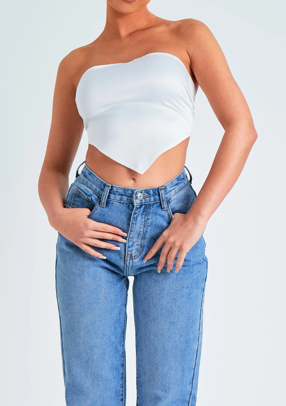 Perrie Denim Mid Wash Straight Leg Split Detail Jeans