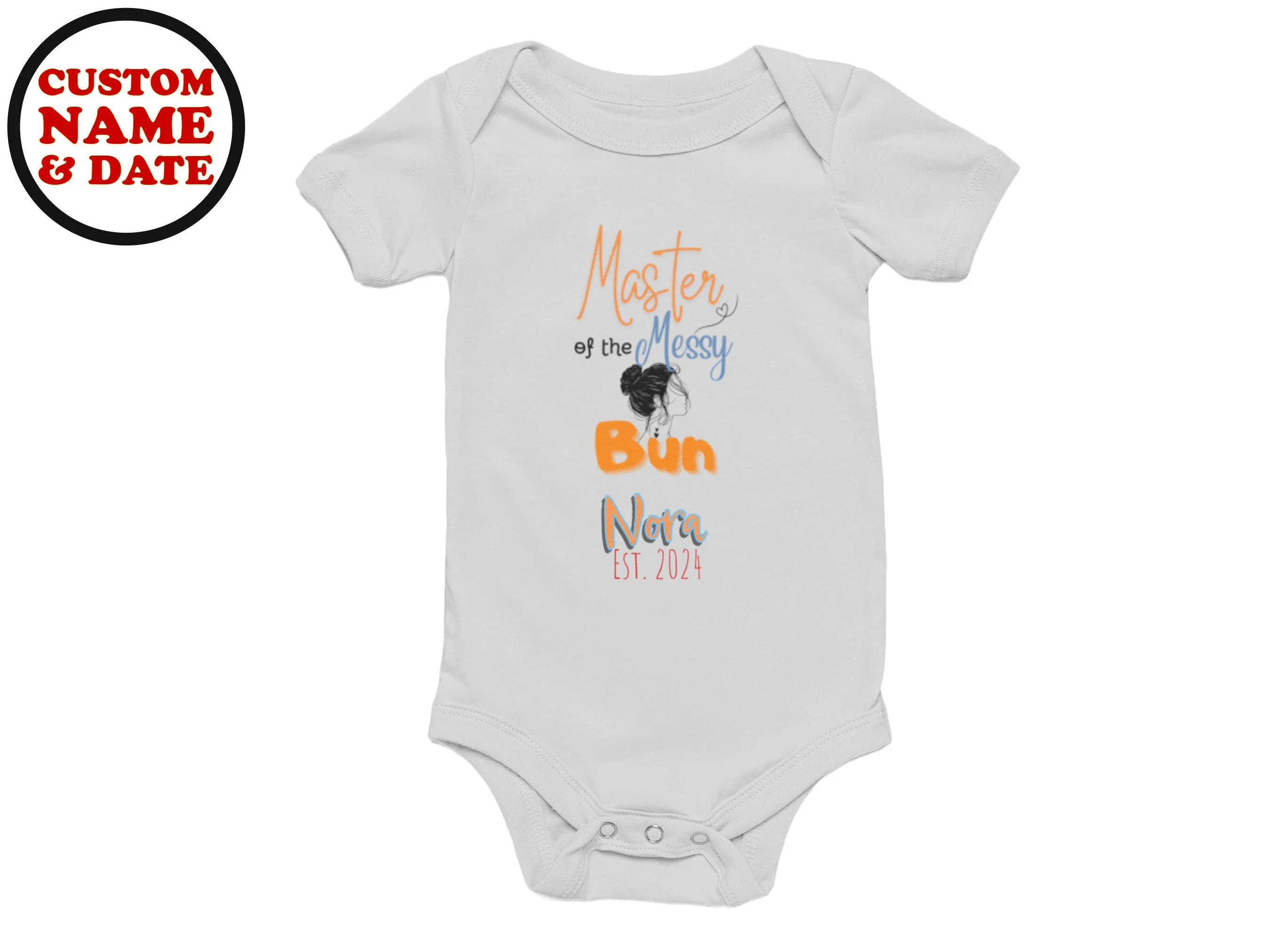 Personalized Baby Grow with Master of the Messy Bun Text for Baby Girls