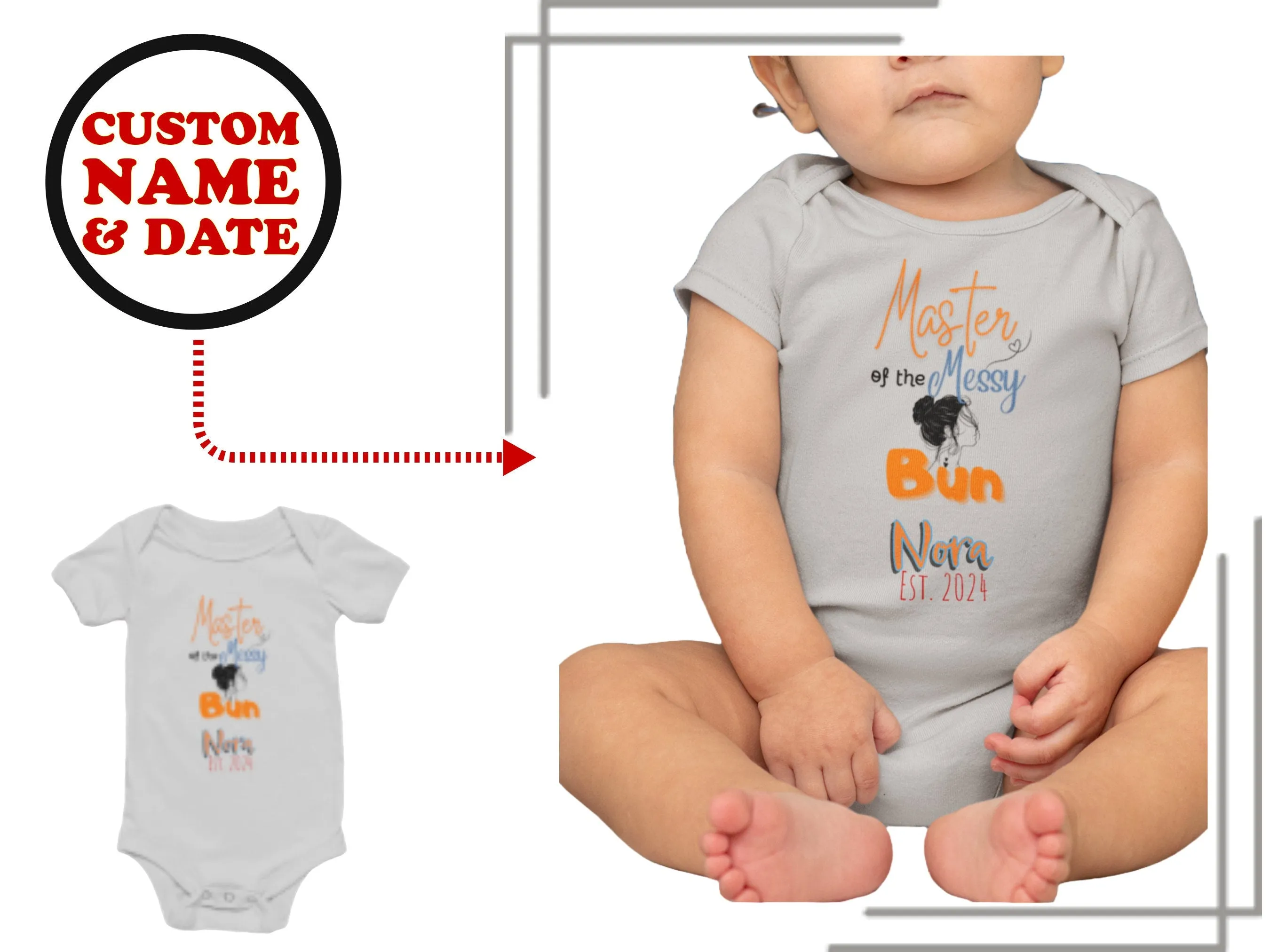 Personalized Baby Grow with Master of the Messy Bun Text for Baby Girls