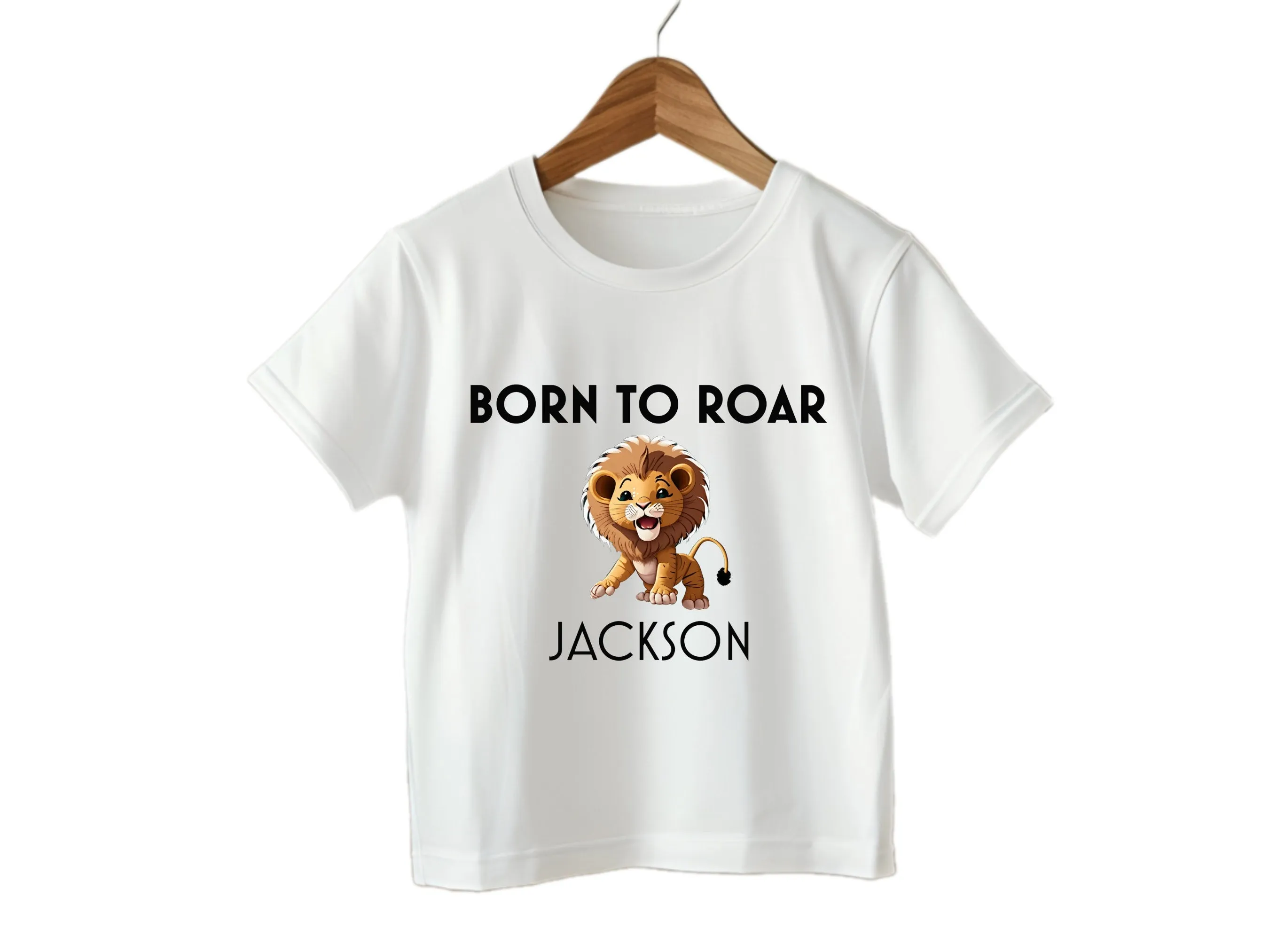 Personalized Name Long Sleeve Bodysuit for Baby Boys in White, Featuring a 'Born to Roar'