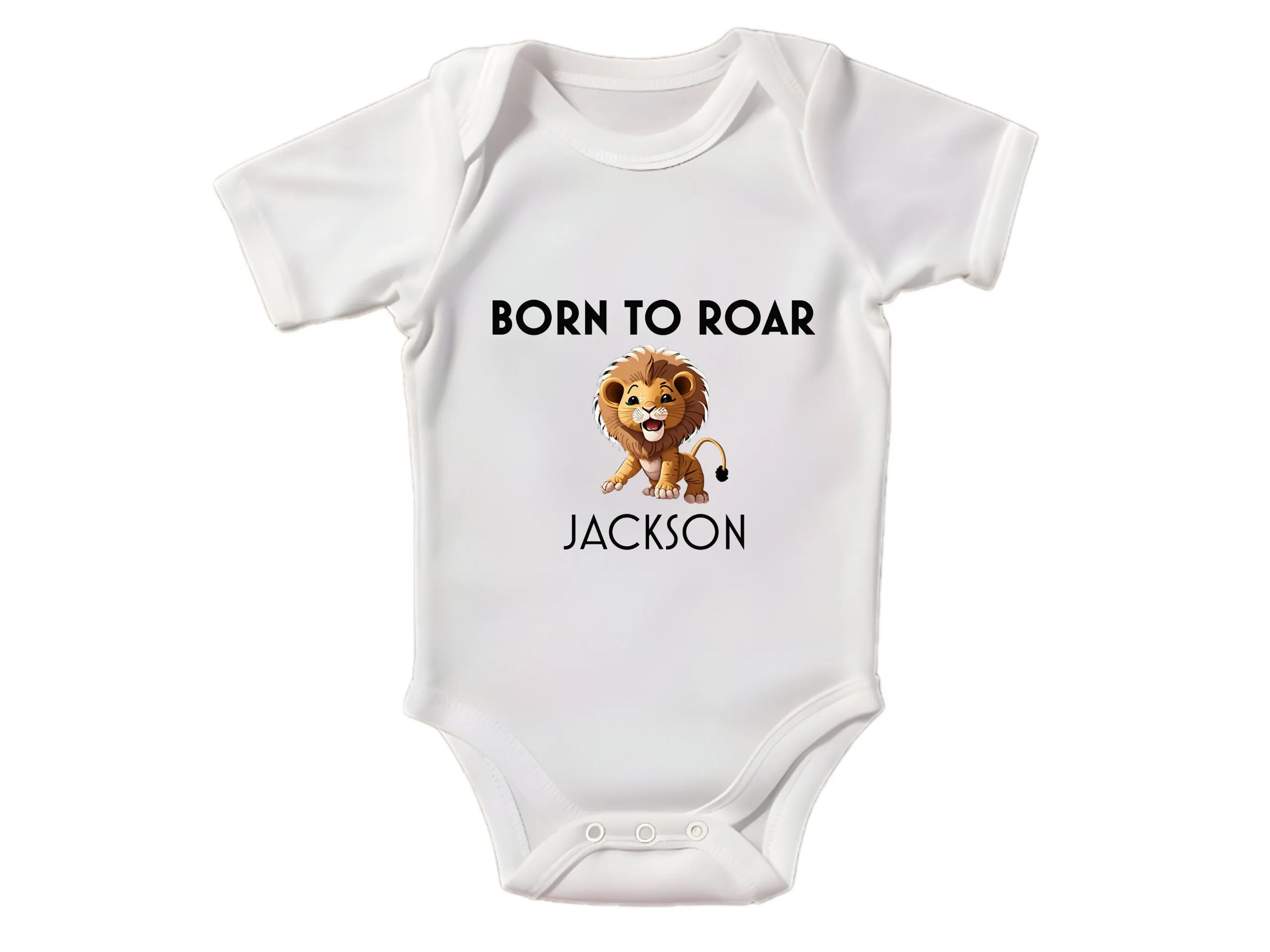Personalized Name Long Sleeve Bodysuit for Baby Boys in White, Featuring a 'Born to Roar'