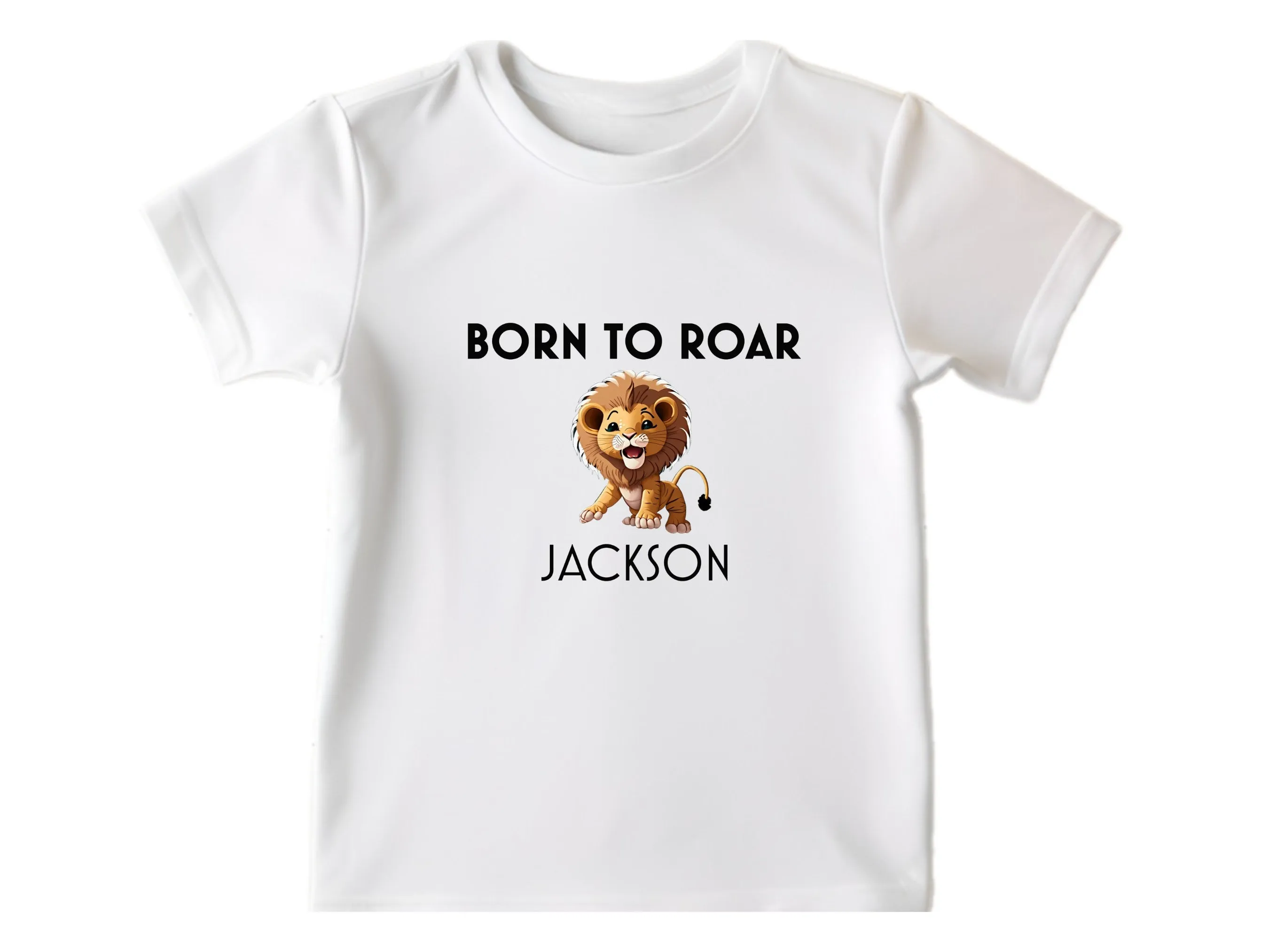 Personalized Name Long Sleeve Bodysuit for Baby Boys in White, Featuring a 'Born to Roar'