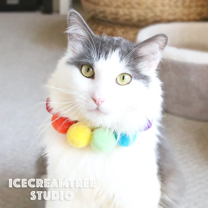 Pink PomPom Necklace - Elastic Pet Collar