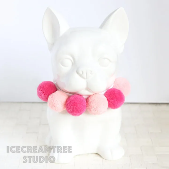 Pink PomPom Necklace - Elastic Pet Collar