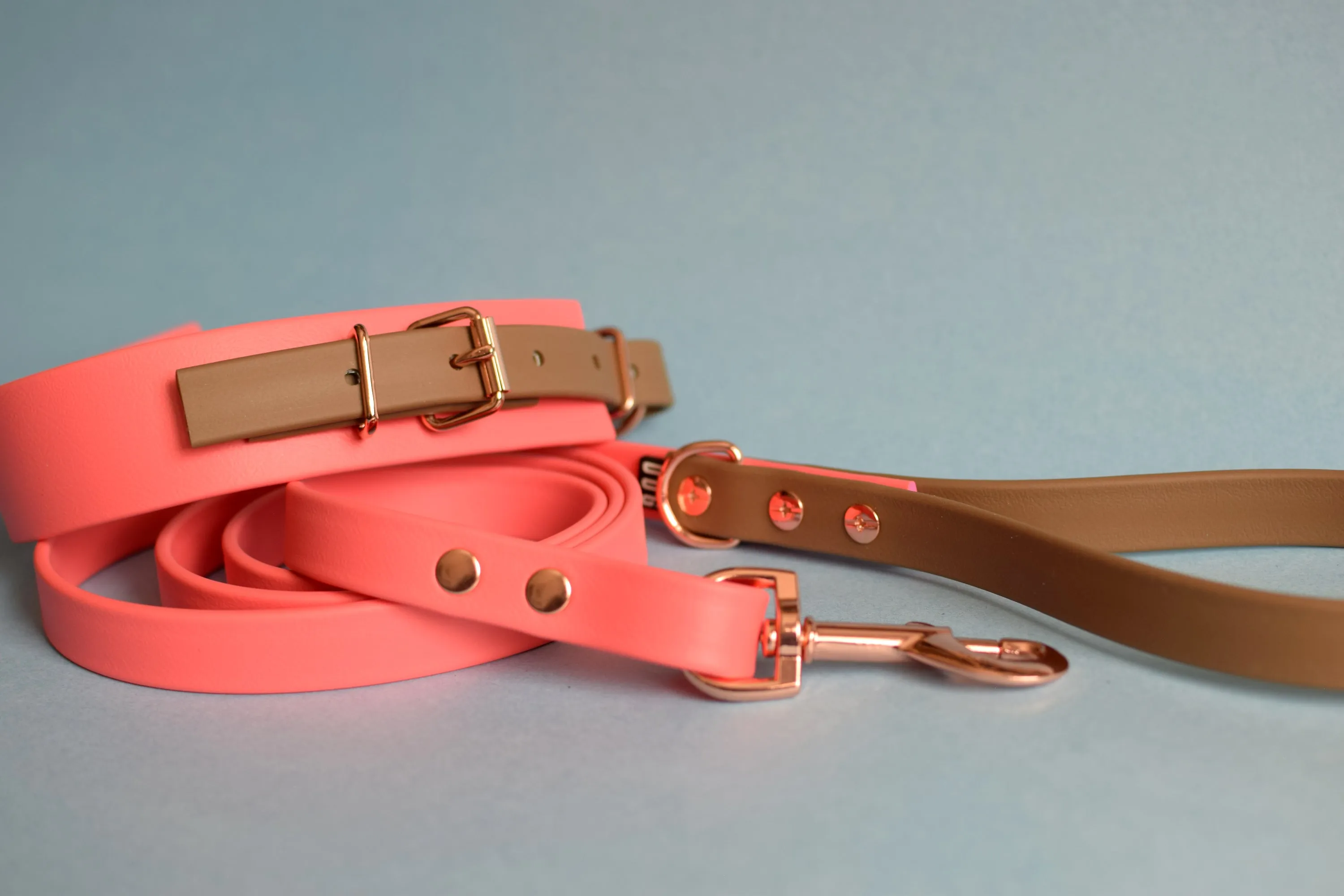 PREMADE COLLECTION - Coral & Coyote Brown Biothane Martingale Dog Collar