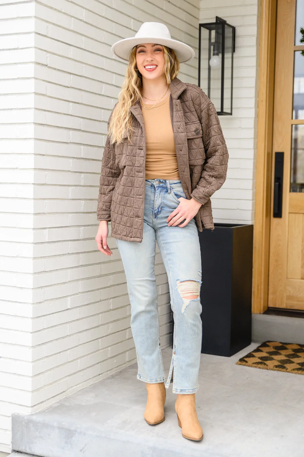 Quincey Quilted Shacket in Mocha