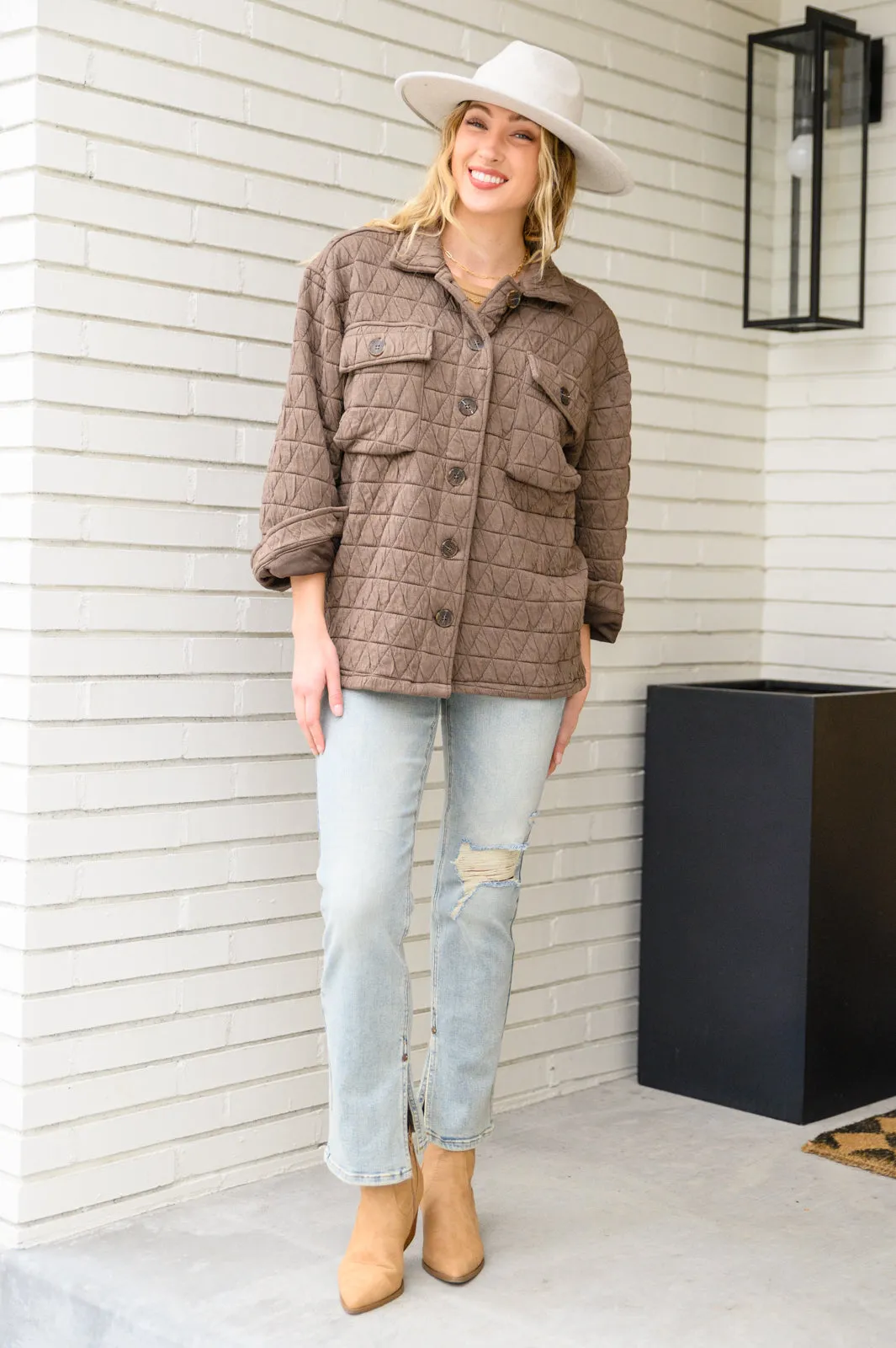 Quincey Quilted Shacket in Mocha