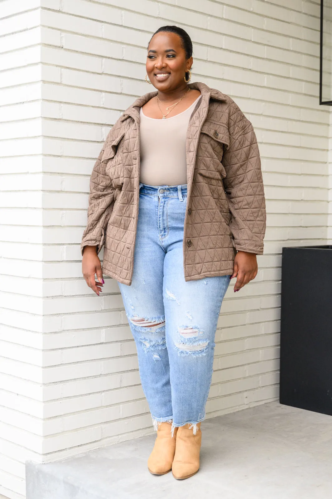 Quincey Quilted Shacket in Mocha