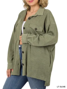 "Becca" Jacquard Oversized Shacket Lt Olive Plus Sizes