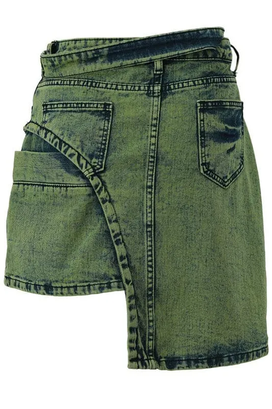 QZ768 Asymmetric  Denim Mini Skirt
