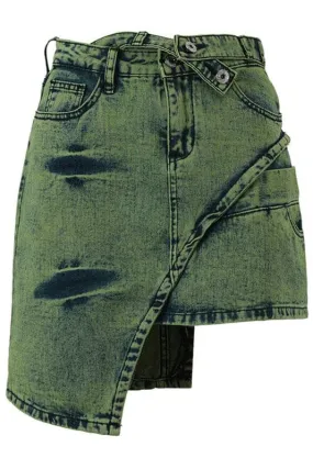 QZ768 Asymmetric  Denim Mini Skirt