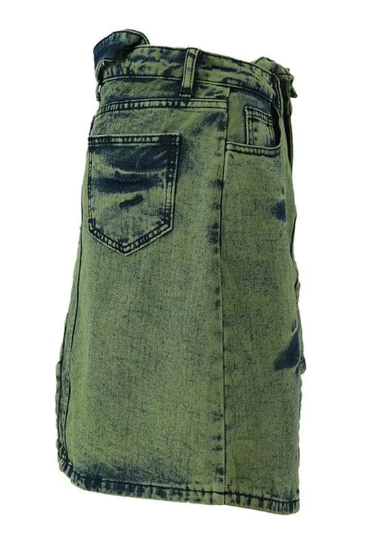 QZ768 Asymmetric  Denim Mini Skirt