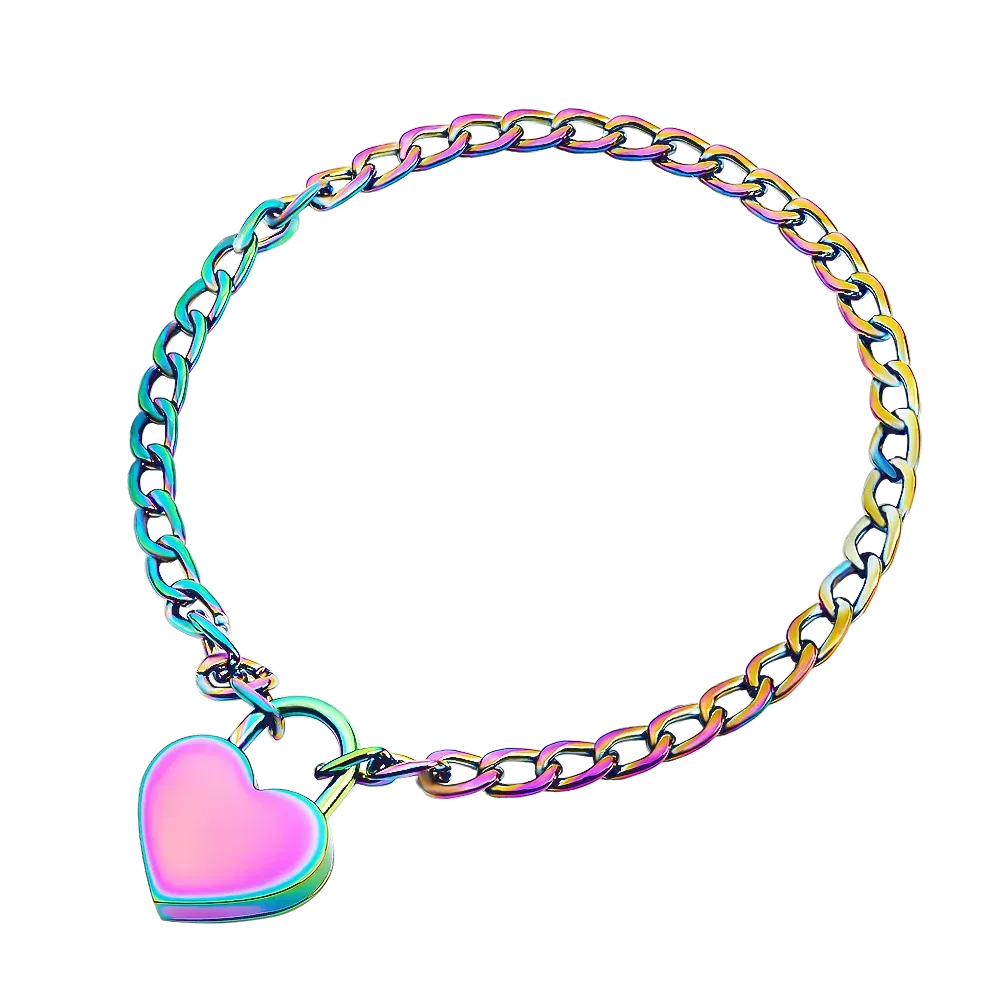 Rainbow Metal Slave Neck Collar Set – Bondage Restraint with Lockable Chain, SM Couple Game Toy for Male & Female