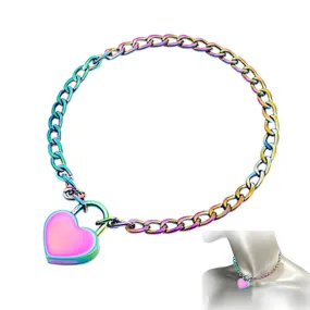 Rainbow Metal Slave Neck Collar Set – Bondage Restraint with Lockable Chain, SM Couple Game Toy for Male & Female