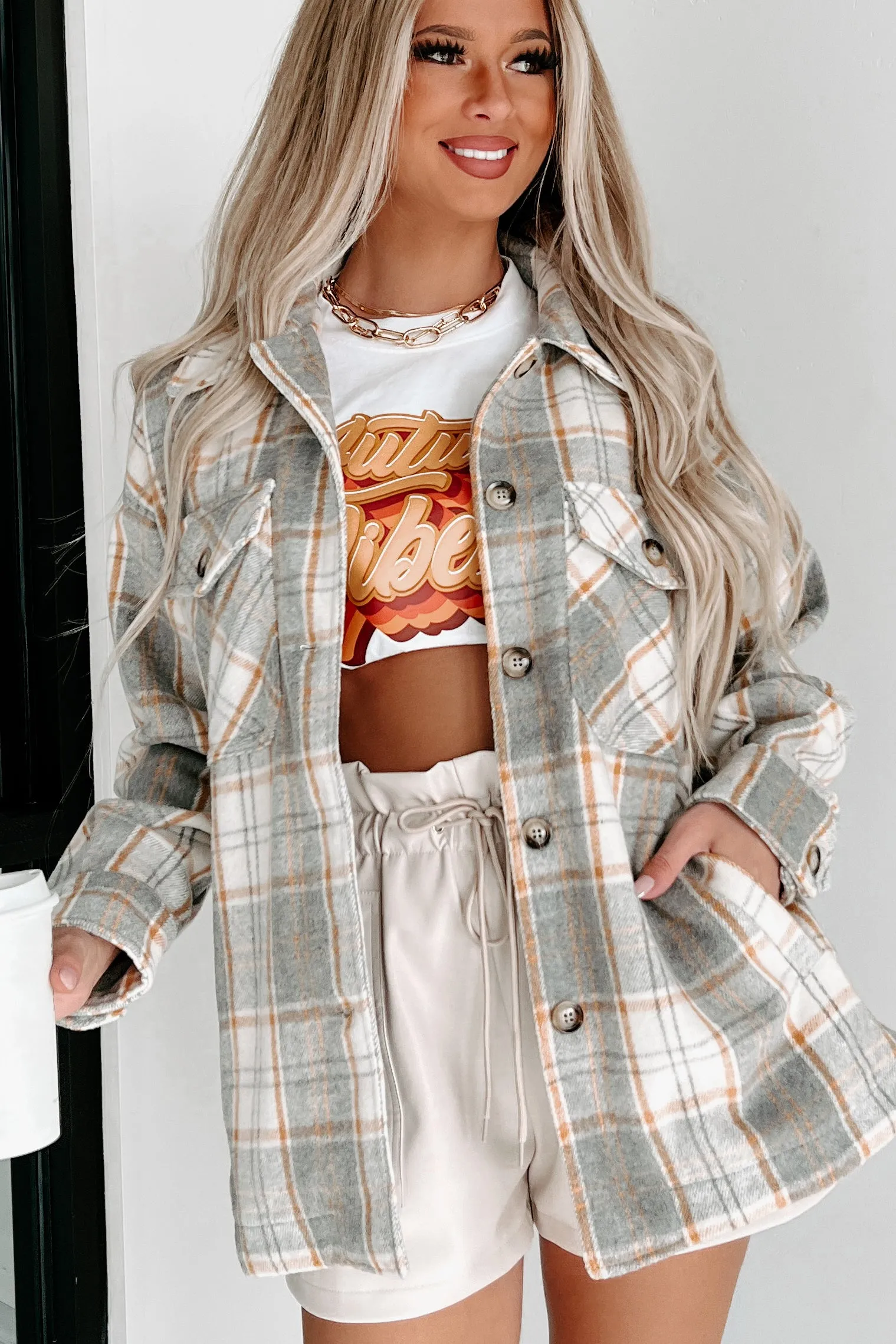 Remembered Pasts Plaid Shacket (Heather Grey)