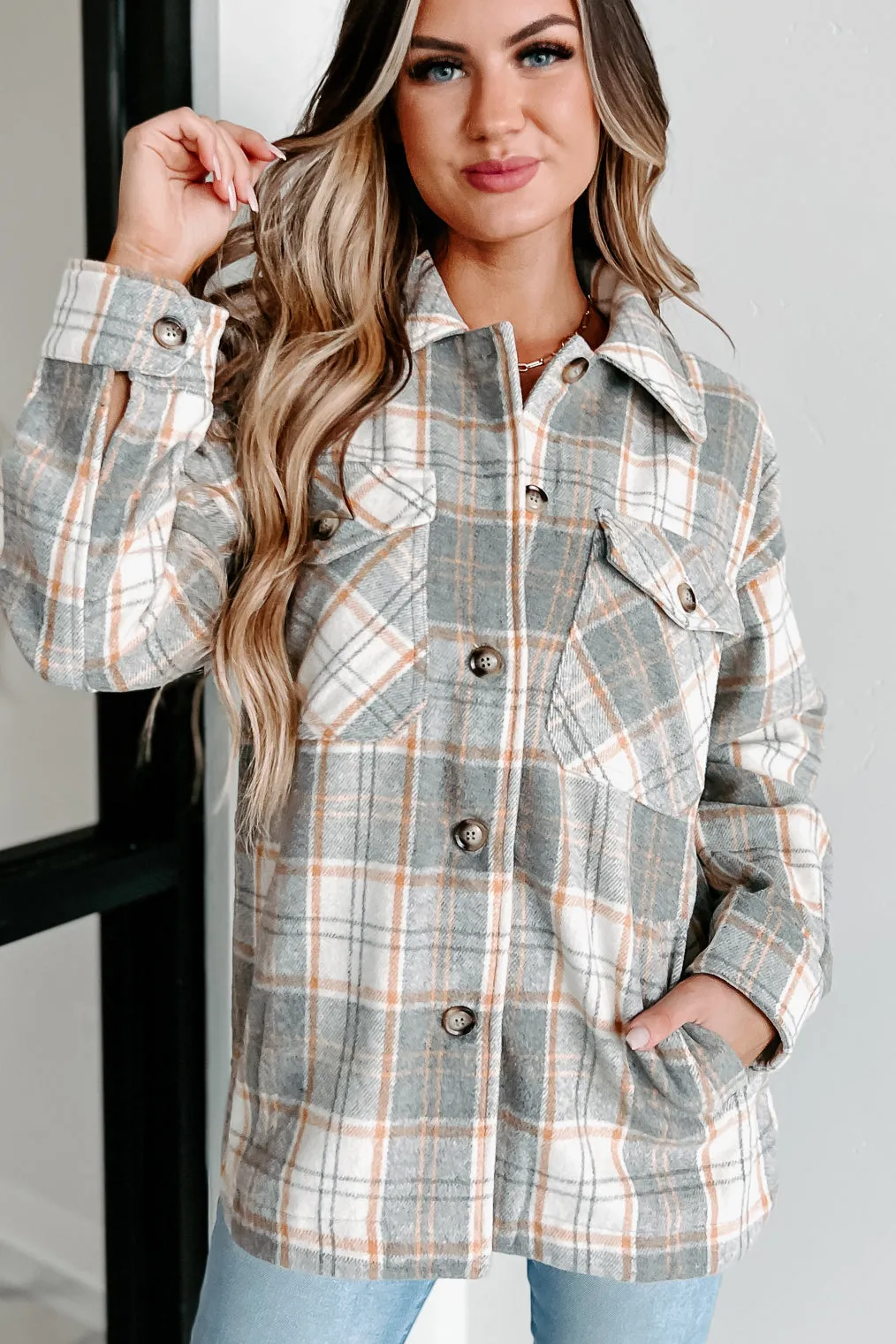 Remembered Pasts Plaid Shacket (Heather Grey)