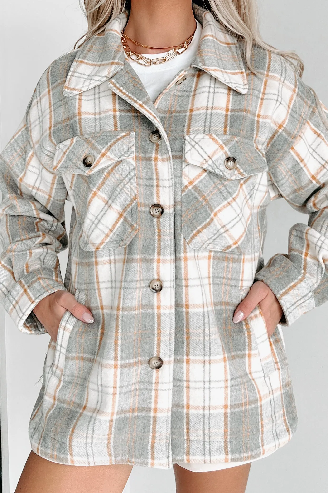 Remembered Pasts Plaid Shacket (Heather Grey)